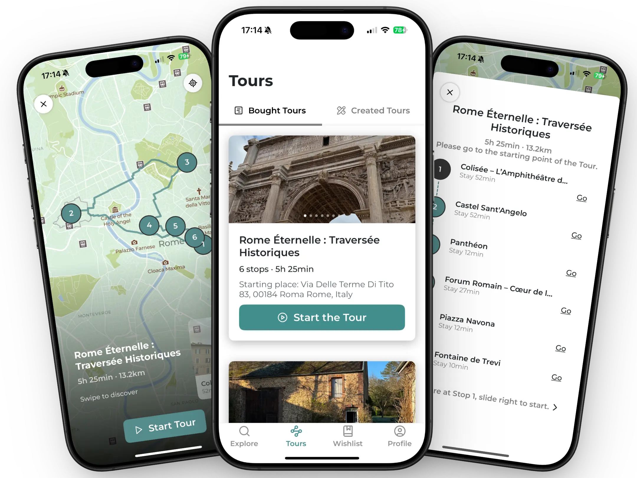 Écrans mobiles montrant comment les voyageurs découvrent et suivent des tours créés par des locaux
